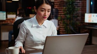 Businesswoman doing b2b networking over internet with prospecting clients