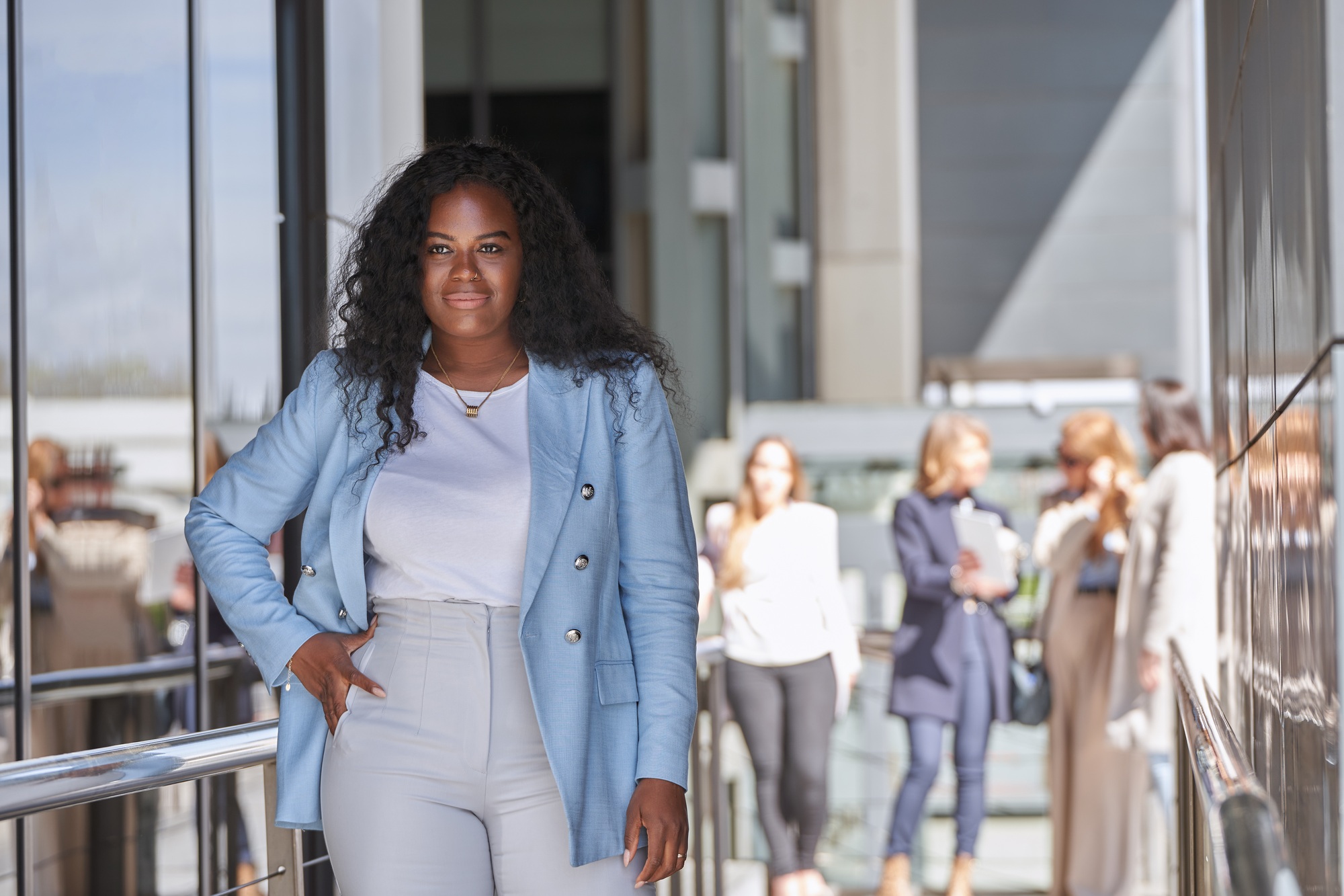 Confident African American Businesswoman Poses in Financial District