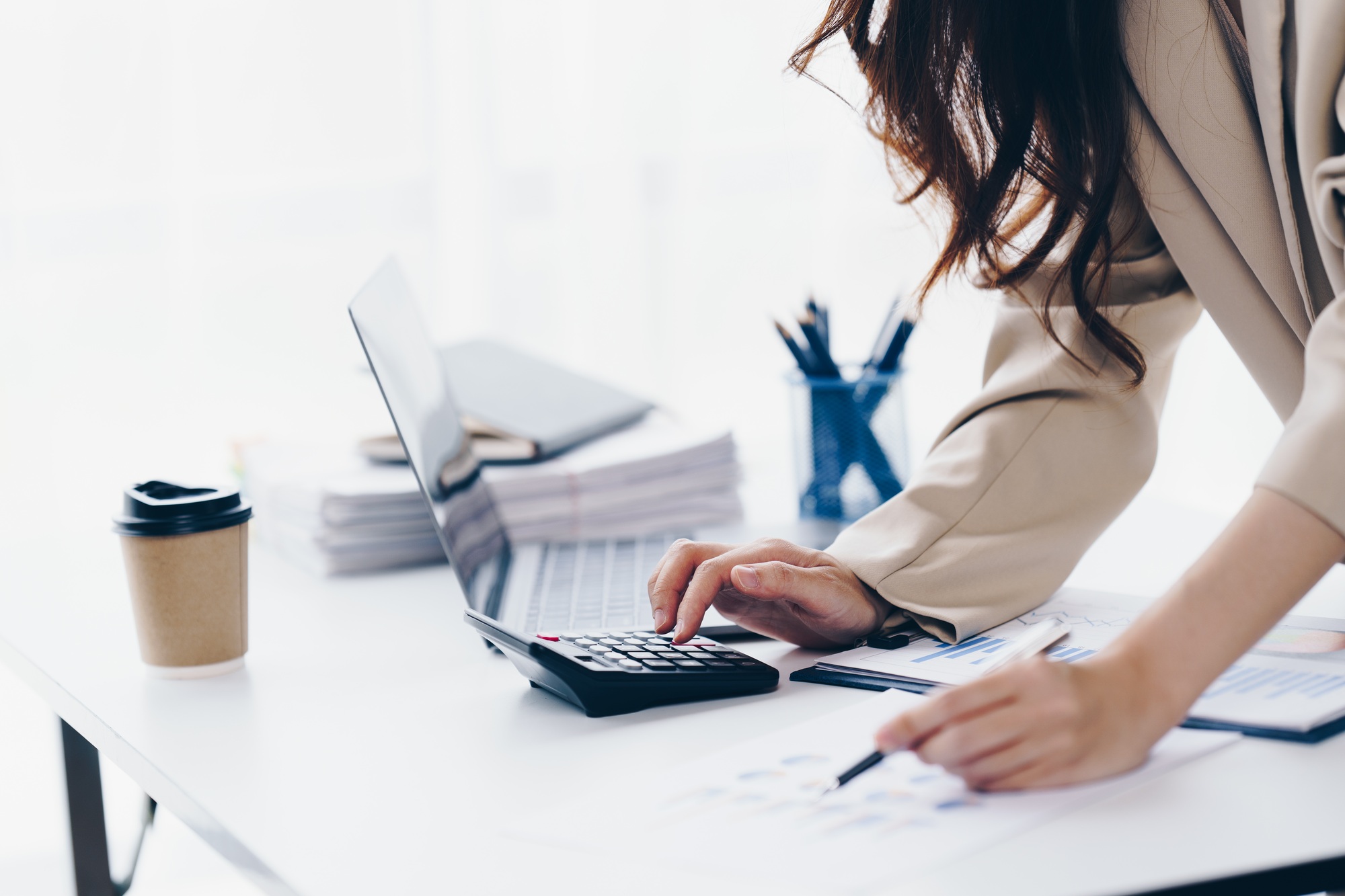 Data Analysis for Business and Finance Concept. Businessman Accounting Calculating Cost Economic