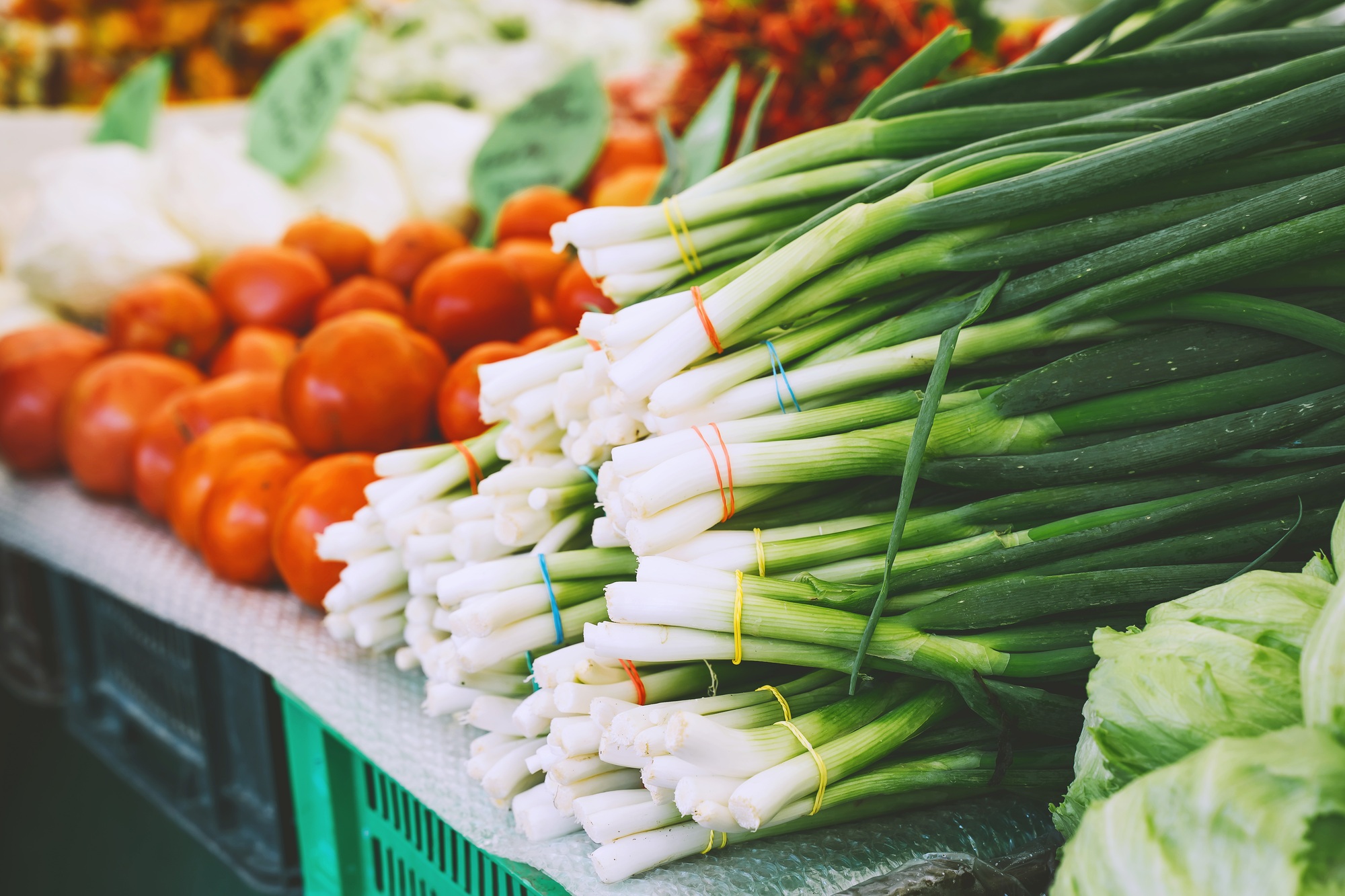 Fresh organic produce on sale at local farmers market.