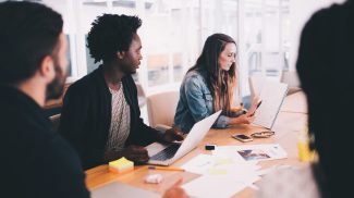 Start-up office meeting and brainstorming